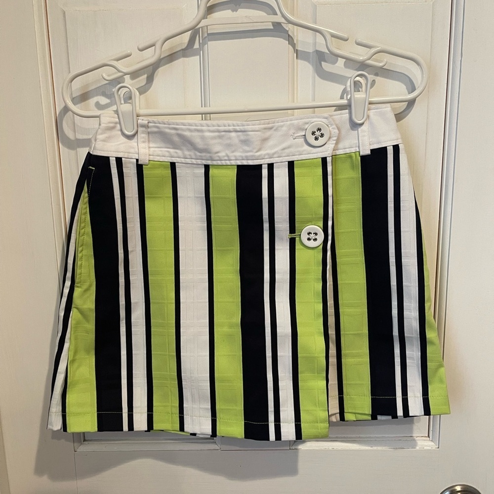 Callaway Lime Green Black & White Striped Golf Mini Skort S